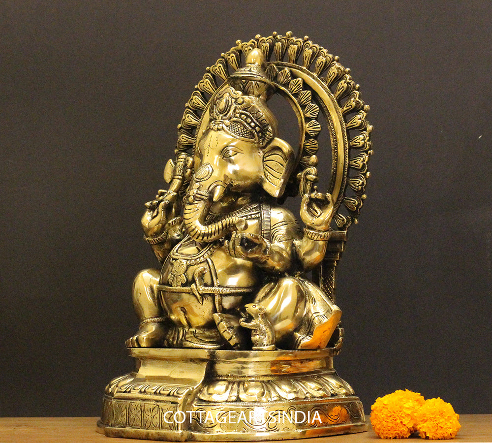 Brass Ganesha With Prabhawal 14"