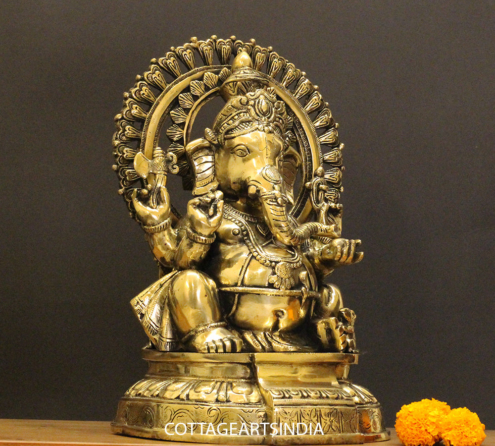 Brass Ganesha With Prabhawal 14"