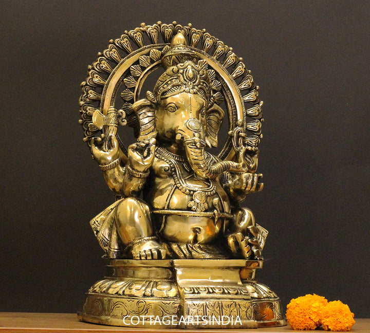 Brass Ganesha With Prabhawal 14"