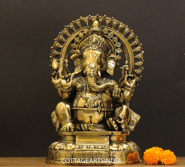 Brass Ganesha With Prabhawal 14"