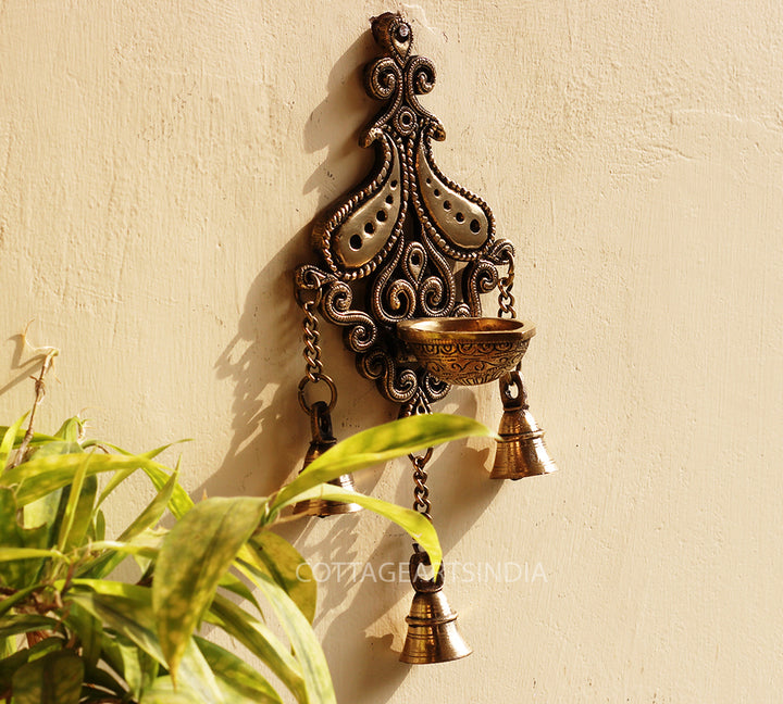 Brass Wall Hanging Diya with Bell