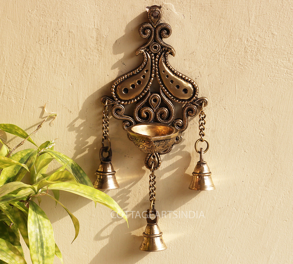 Brass Wall Hanging Diya with Bell