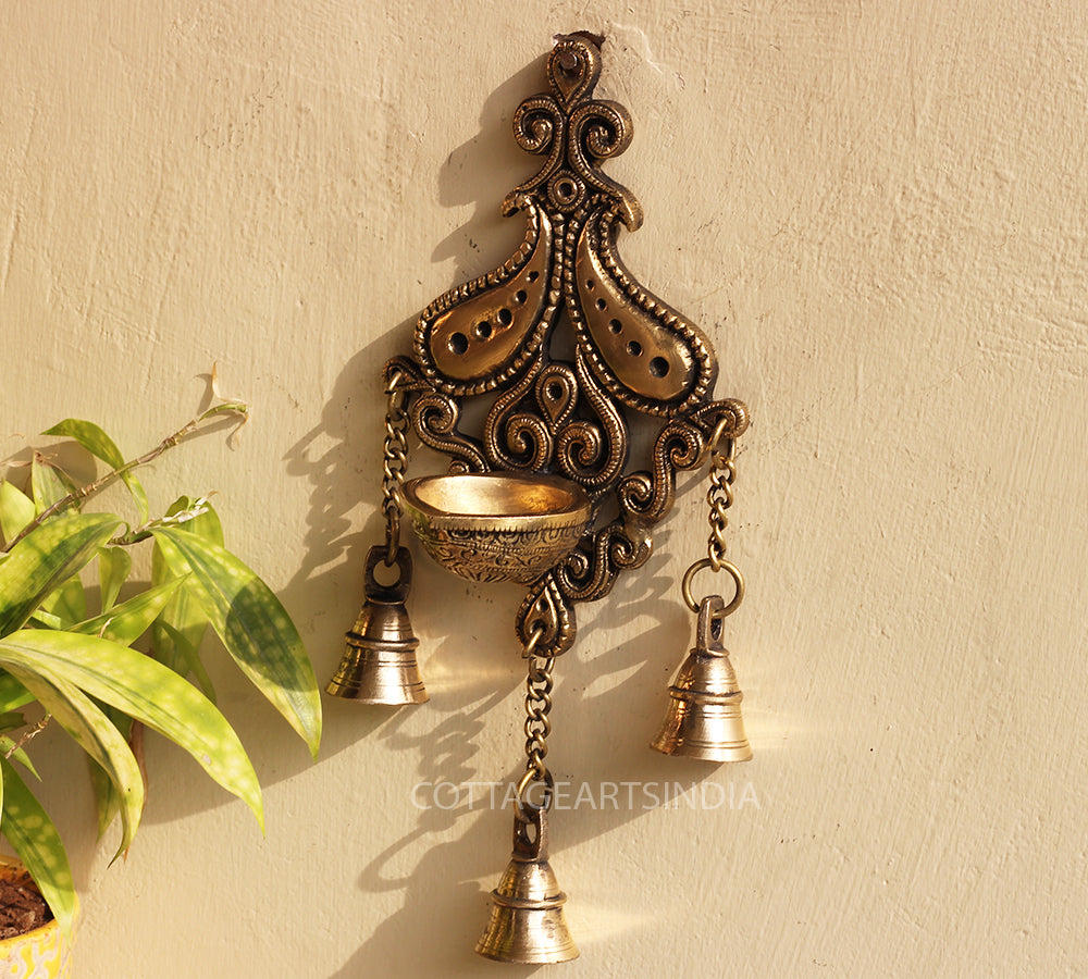 Brass Wall Hanging Diya with Bell