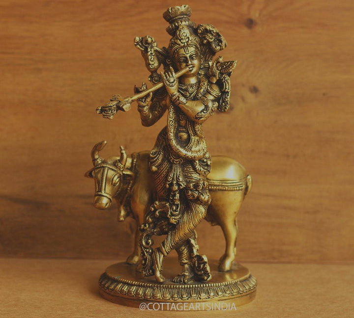 Brass Krishna and Cow