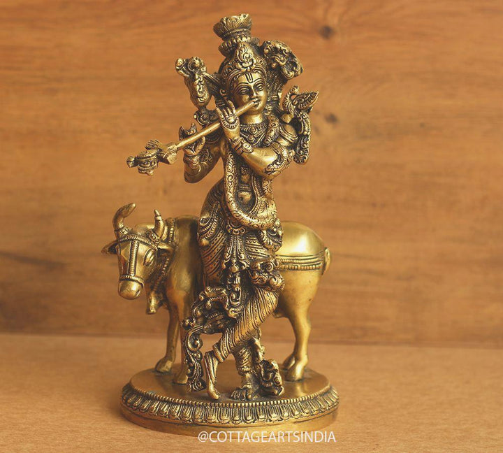 Brass Krishna and Cow