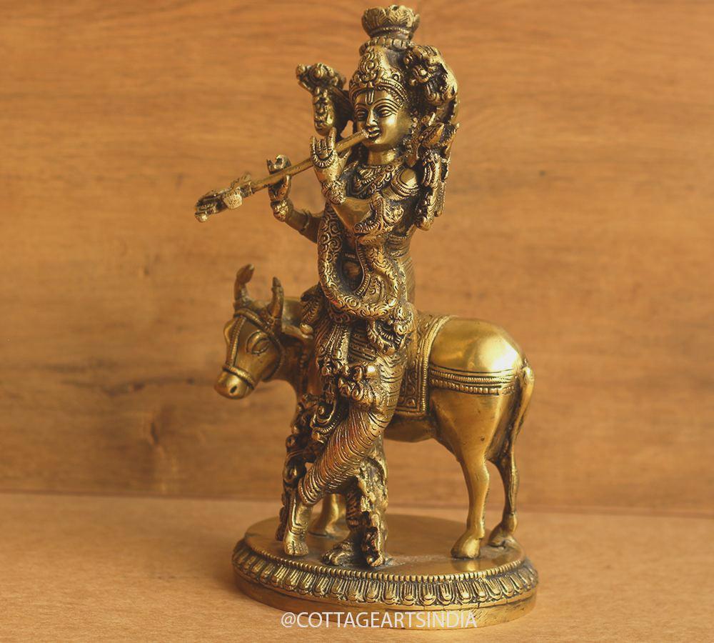 Brass Krishna and Cow