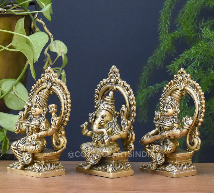 Brass Ganesh Laxmi Saraswati 6"