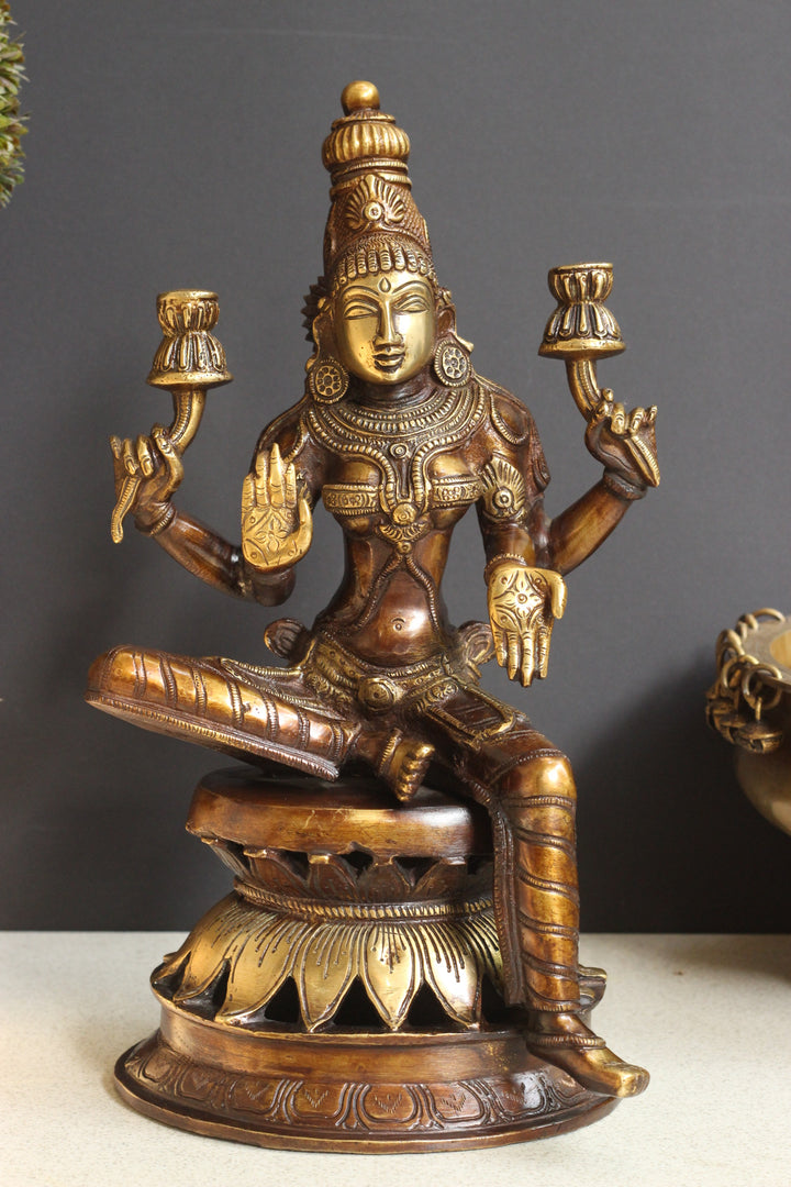 Brass Laxmi Sitting on Lotus 12.5''