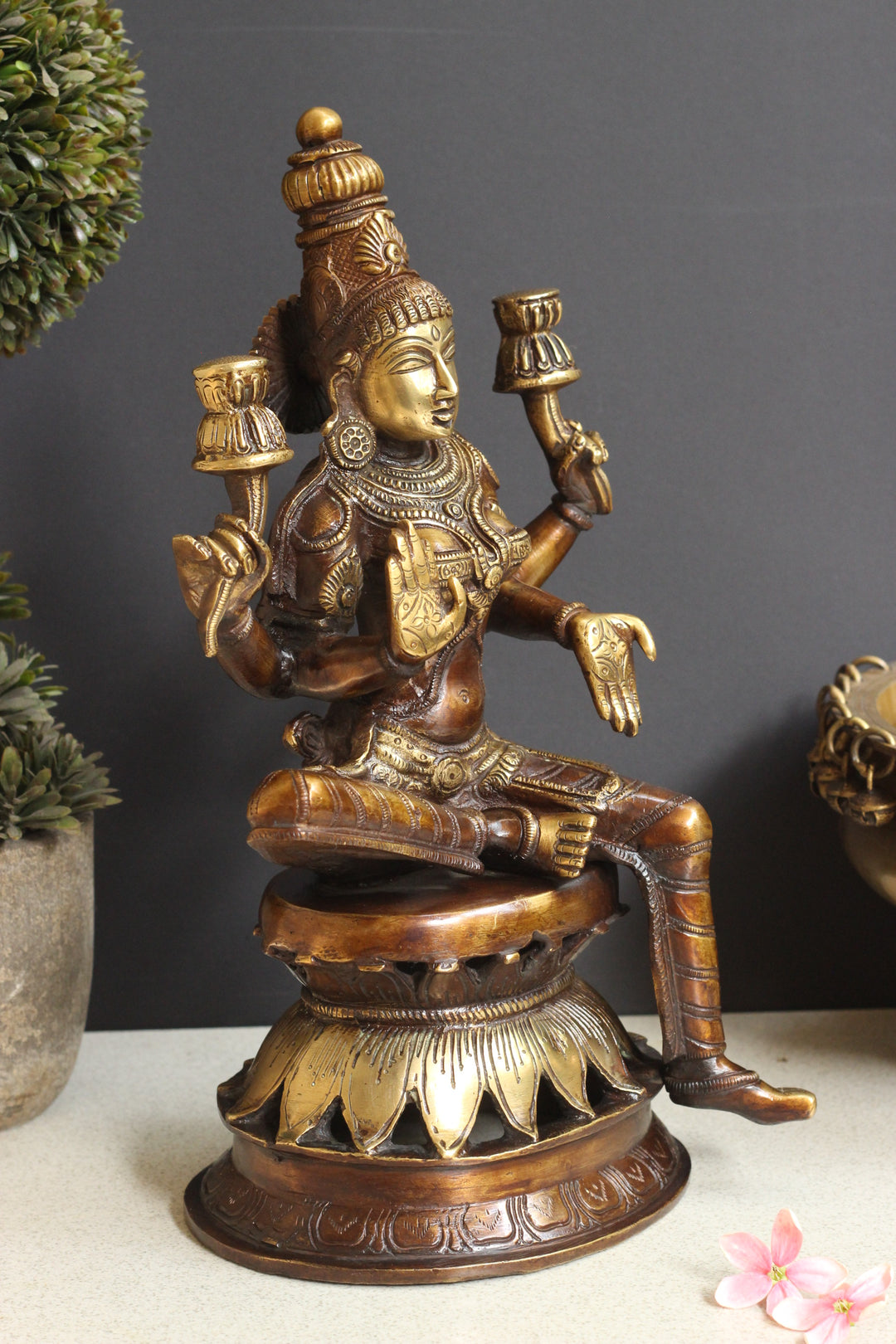 Brass Laxmi Sitting on Lotus 12.5''