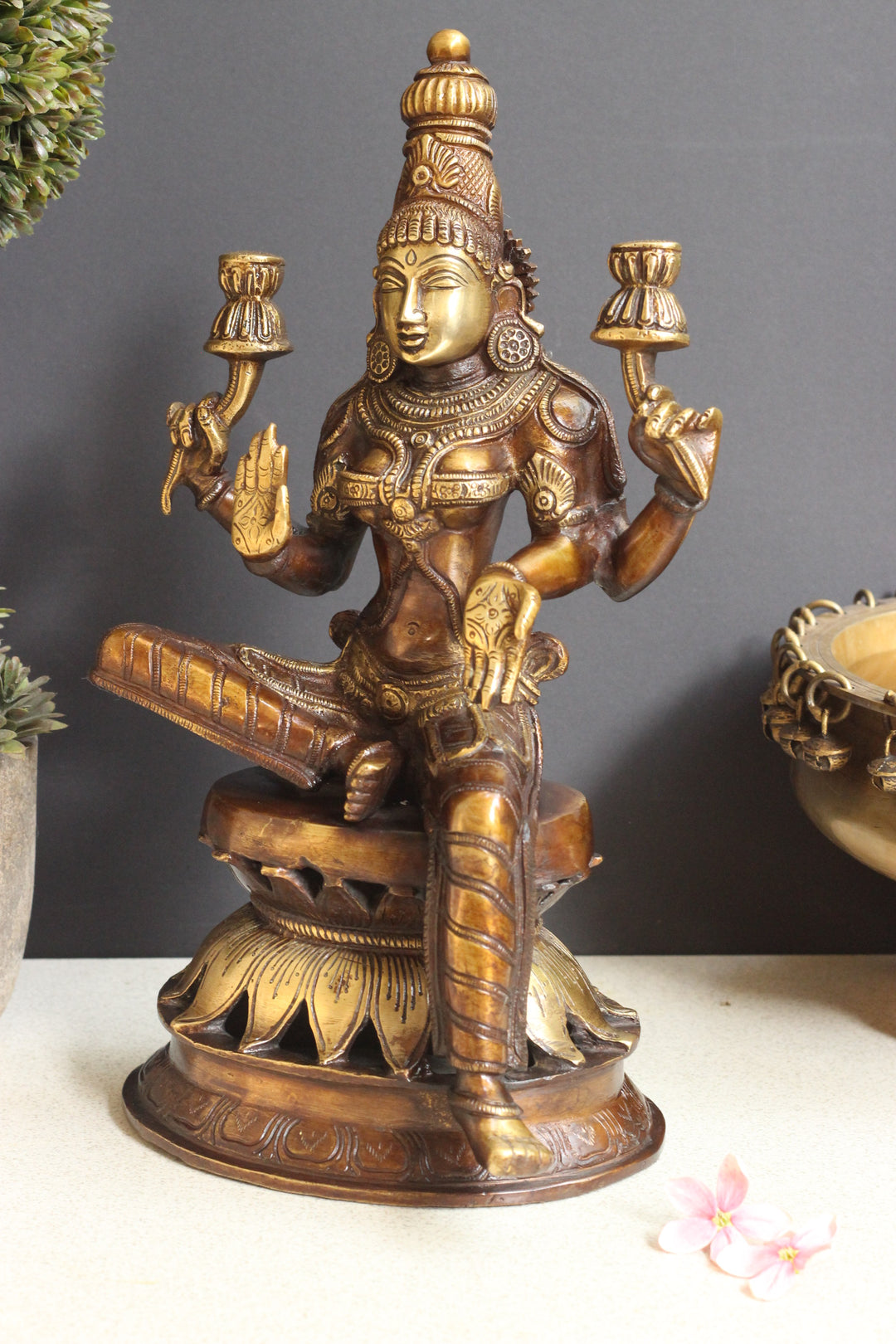 Brass Laxmi Sitting on Lotus 12.5''