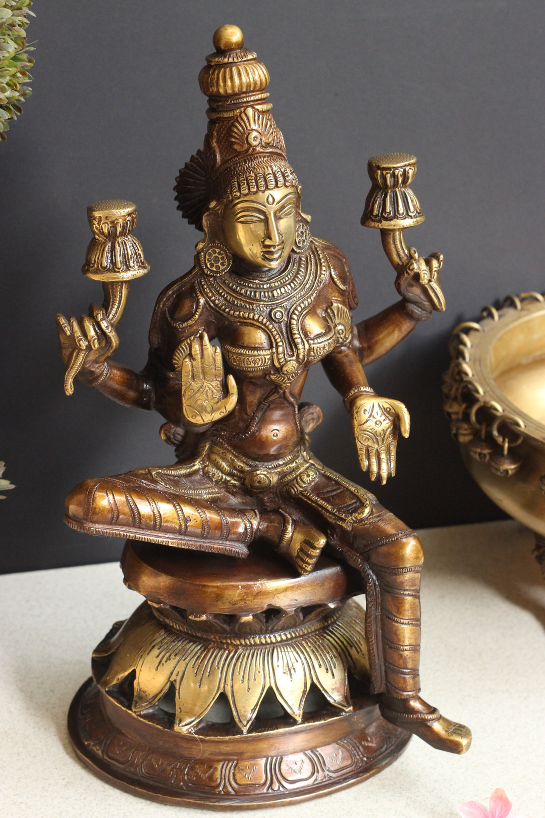 Brass Laxmi Sitting on Lotus 12.5''