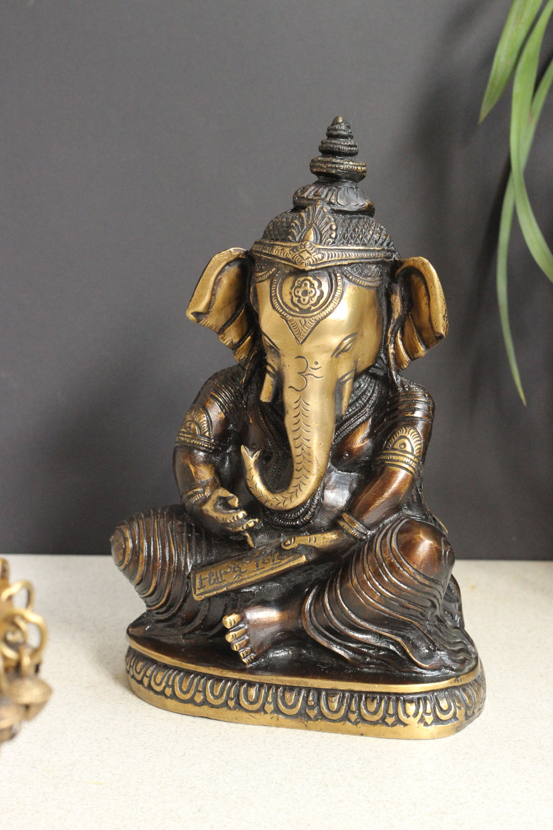 Brass Writing Ganesha 9.5''