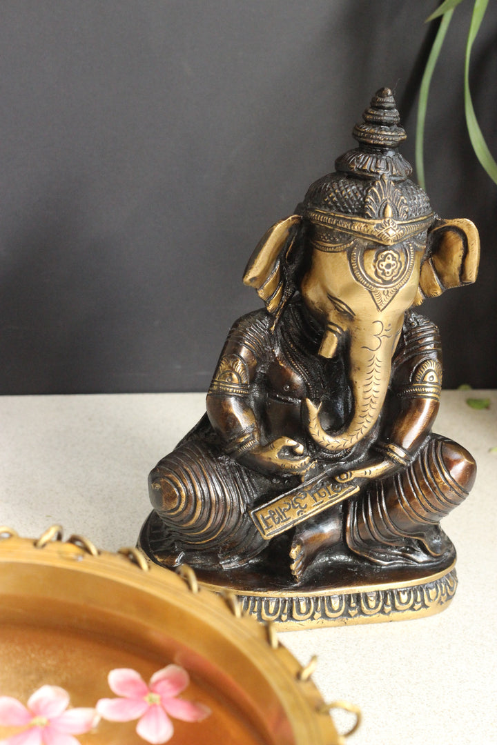 Brass Writing Ganesha 9.5''