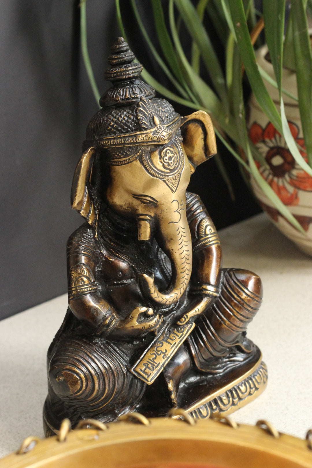 Brass Writing Ganesha 9.5''