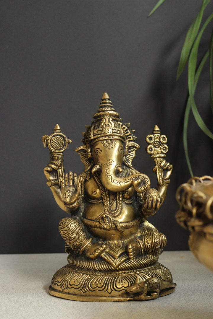 Brass Sitting Ganesha 8''