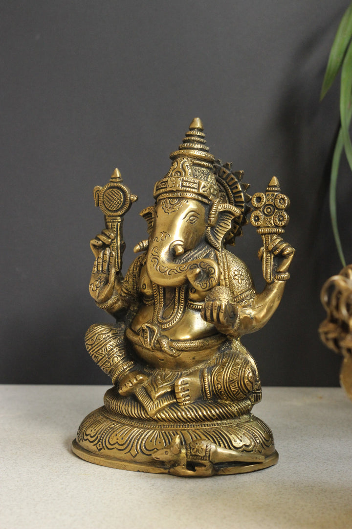 Brass Sitting Ganesha 8''