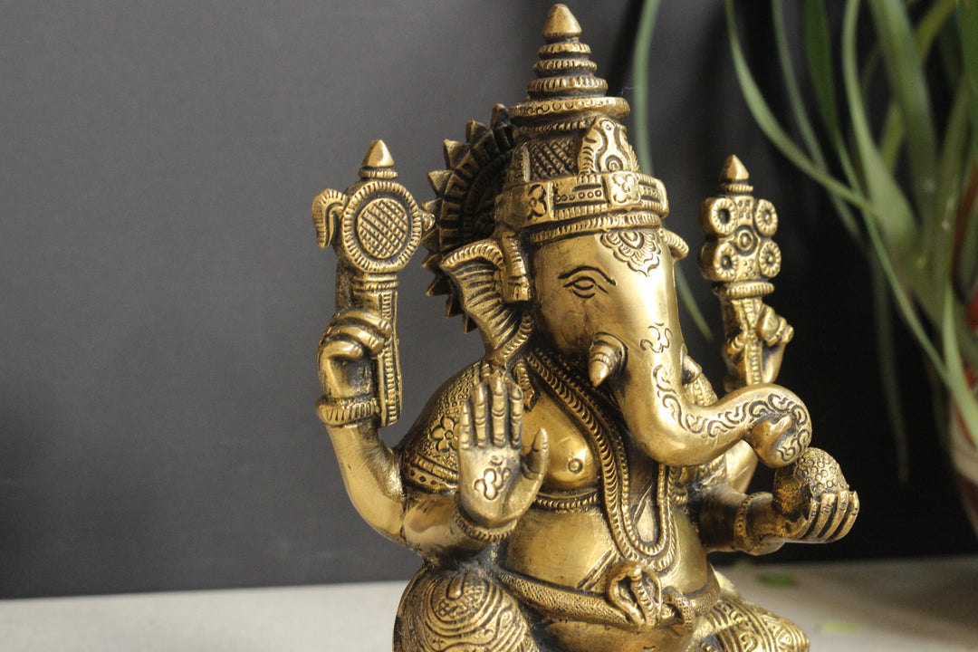 Brass Sitting Ganesha 8''