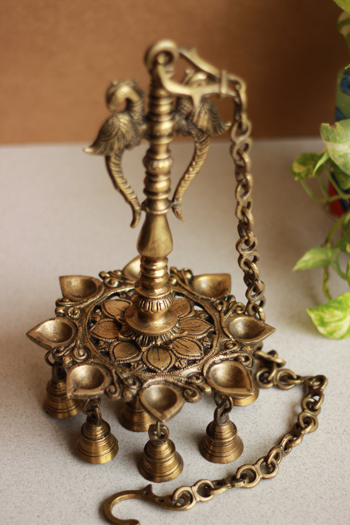 Brass Parrot Oil Hanging Diya