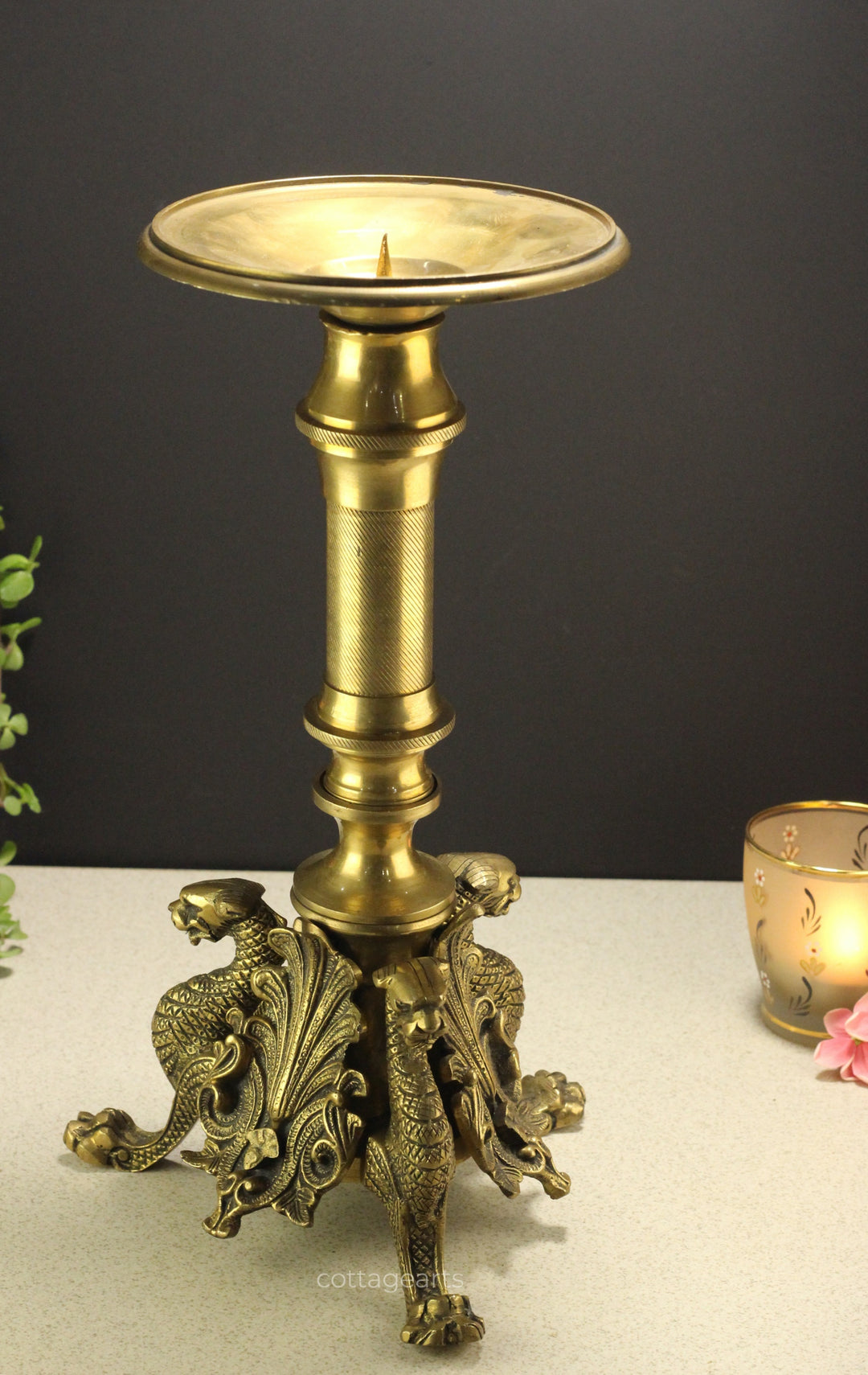 Brass Offering/Candle Stand Yali 13''