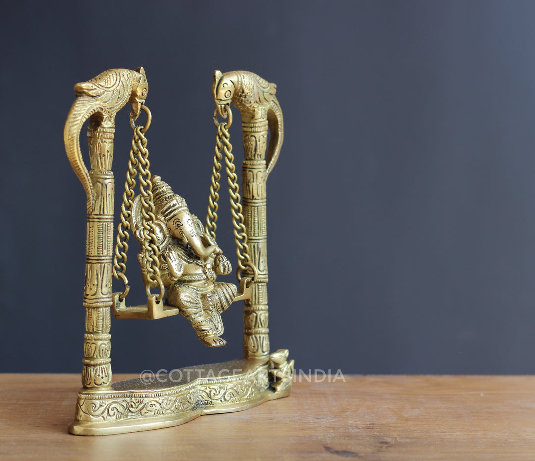 Brass Ganesha on Swing 8"