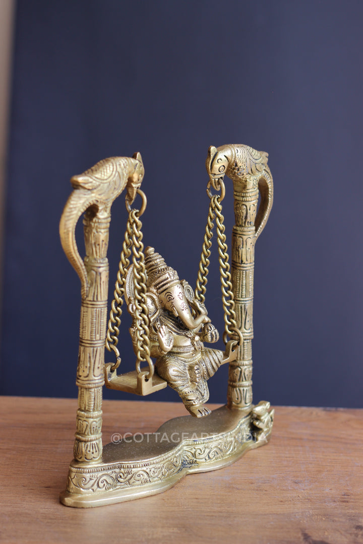 Brass Ganesha on Swing 8"