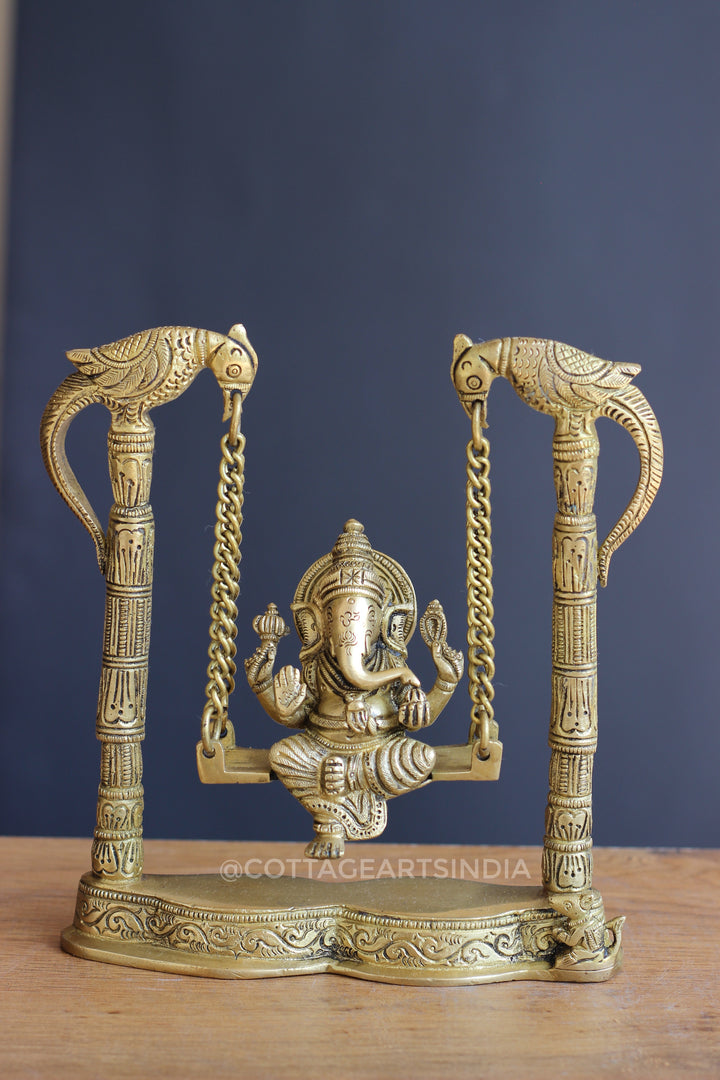 Brass Ganesha on Swing 8"