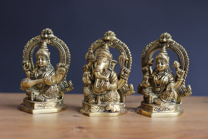 Brass Laxmi, Ganesh, Saraswati 4.5"