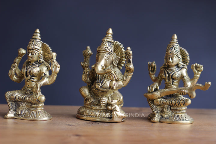 Brass Laxmi , Ganesh , Saraswati 5"