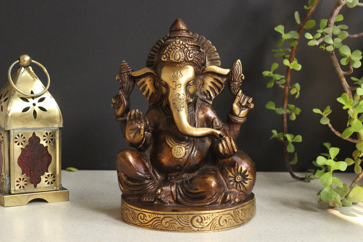 Brass Sitting Ganesha Pillow 7''