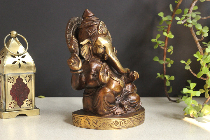 Brass Sitting Ganesha Pillow 7''