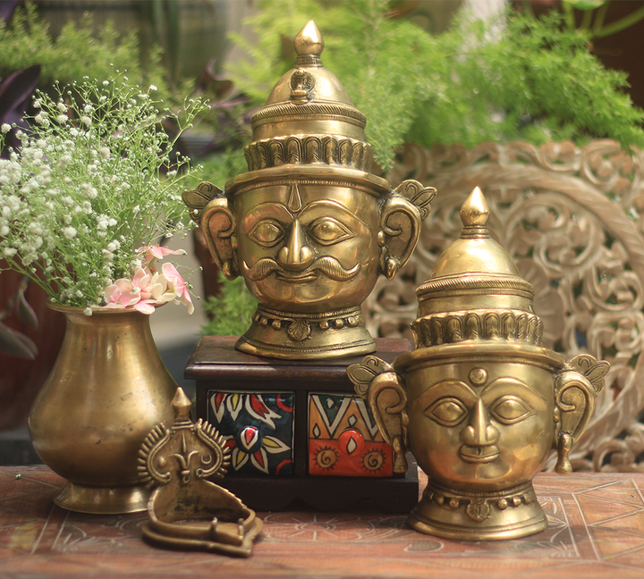 Brass Shiva And Gauri Mukhlingam Mask