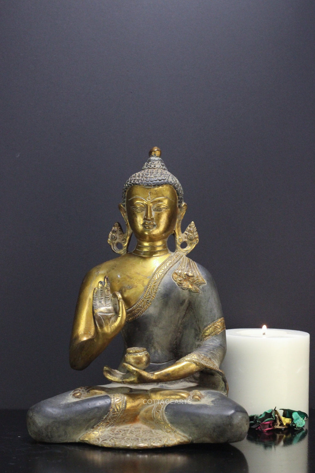 Brass Buddha Statue Antique Gold Finish 9 "