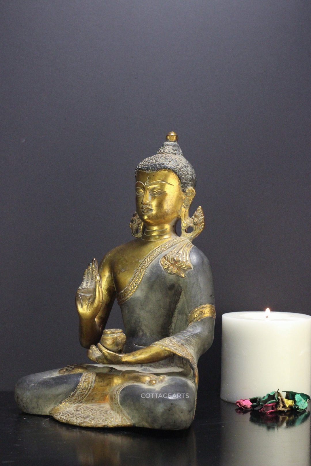 Brass Buddha Statue Antique Gold Finish 9 "