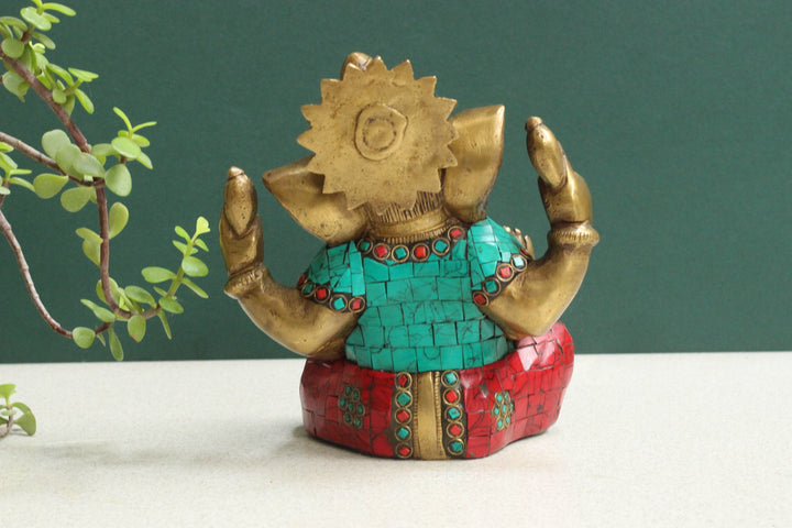 Brass Ganesha Stonework 7"