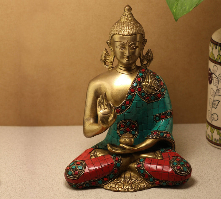 Brass Buddha Stone Work 9"