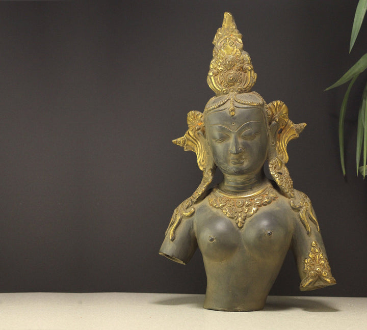 Brass Tara Bust Antique And Gold Finish