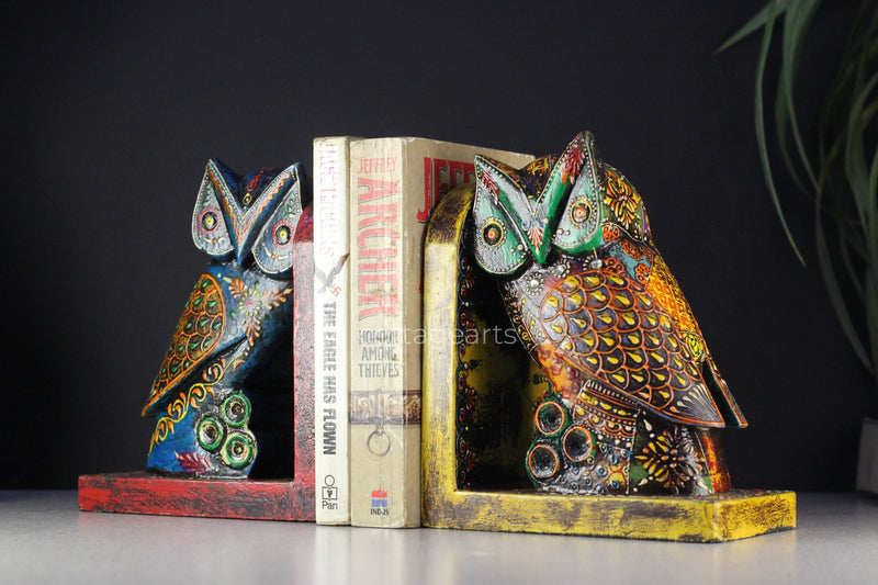 Wooden Book-Ends Painted Owl